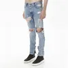 Vollständige Version für Herren, Vintage-Jeans im Destroyed-Stil, dünne blaue Denim-Jeans, Herren-Jeans mit Knieloch, schmale Distressed-Jeans, messergeschnittene, zerrissene Jeans, 232 Stück