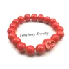 Chinese Style Red Skull Charm Bracelets 10mm Ceramic Beaded Elastic Bracelets For Halloween Party 12pcs Wholesale