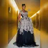 Wspaniały Afryki Prom Dresses Sheer Neck Bez Rękawów Aplikacje Tulle Suknie Wieczorowe Tulle Linia Długość Podłoga Czarna Dziewczyna Formalna Party Dress