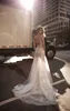 Berta 2019 sjöjungfrun Baklösa bröllopsklänningar Duning Neckine Lace Applique Crystal Bridal Gowns Sexig Illusion Bodice Fishtail Bröllopsklänning
