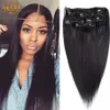 7A Rak Clip In Human Hair Extensions Peruansk Raight Human Hair Clip In Extensions 10st/set 200g För svart hårförlängning