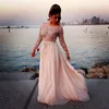 Neck Prom Sheer Scoop Long Sleeves with Applique Sequins Beaded Tiered Ruffle Evening Gowns Back Zipper Custom Made Formal Dresses