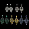 5 Farben Drop Ohrringe Inlay Kristall Strassblattform baumeln lange Ohrringe für Frauen Schmuck