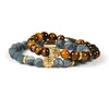 Top Qualité Bijoux En Gros 8mm Tiger Eye Stone Perles Intempéries avec PVD Plaqué Tête De Lion Bracelets Pour Hommes