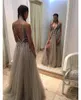 V Open Back Crystal Prom Dresses Shinning Deep V-hals Formele Beroemdheid Avondjurk Pailletten Feestjurken Side Split Tulle Vestidos de Festa