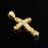 Heiße Retro-Silber-Kreuz-Charm-Anhänger voller Eis aus CZ simulierte Diamanten katholische Kruzifix-Anhänger-Halskette mit langer kubanischer Kette
