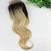 13x4 Brazilian Lace Frontal Closure Ombre 1b 613 Blonde Human Virgin Hair Straight Body Wave Bleached Knots Free Part