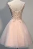 2019 Scoop New Designer Kurzes Mini-Abendkleid aus Tüll mit V-förmigem Rücken und beliebtem Brautjungfern-Abendkleid, Partykleid, rosa Abendkleid, 285er