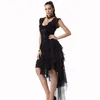 Vintage New Women Fashion Dress Black Ruffle and Ribbon Halterneck Corset with Layered Hi-lo Skirt Dancing Costume Party Dresses for Ghost Bridal