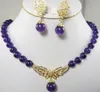 Liberi i pendenti Amethyst russi Necklace+Earring della pietra preziosa di trasporto ***8MM