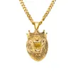 Micro Lion King Crown Pendant Halsband 5mm 70 cm Kuba kedja halsband Guldpläterad rostfritt stål Mens Hip Hop -smycken3818540