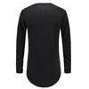 Trends Men T shirts Super Longline Long Sleeve TShirt Hip Hop Arc With Curve Hem Side Zip Tops tee185R