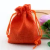 50st Linen Fabric DrawString Bags Candy Jewelry Gift Pouches Burrap Gift Jute Påsar 7x9cm / 10x14cm / 13x18cm / 15x20cm (orange)