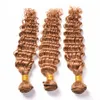 # 27 Loiro onda profunda brasileira Cabelo Weave Pacotes 3pcs Curly Weave do cabelo humano loiro Pacotes Mel loira extensão do cabelo brasileiro