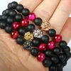 Wholesale 10pcs/lot 8mm A Grade Black Matte Agate And Pink Tiger Eye Stone with Lion Head Fashion Mens Bracelet