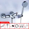 Montagem na parede Termostática Torneira Do Chuveiro Misturadores Chrome Dupla Alça Banheiro Hand Held Bath Shower Taps