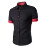 Wholesale- Fashion Shirt Men Slim Fit Dress Shirt Short Sleeve Casual Shirts Male Au16