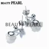 Pearl Earring Settings White Shell Flower with Leaf Earring Semi Mount 925 Silver Findings 5 Pairs