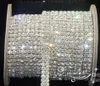 Biżuteria ślubna 2-Row SS16 Clear Crystal Rhinestone Wykończenia Zamknij Łańcuch Srebrny 10 Stoczni