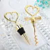 Wholesale-NEW Gold Color Bride and Groom Bottle Stopper and Opener Two Hearts Wine Favor Set Wedding Favor Wedding Souvenirs 6boxes=12pcs