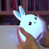 USB Rechargeable Sensitive Tap Control Bedroom Light Single Color and 7-Color Happy Rabbit Toy Silicone LED Night Light Lamp