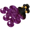 #1b / фиолетовый девственный перуанский омбре наращивание волос два тона 3bundles волна тела темные корни фиолетовый омбре человеческих волос ткет Бесплатная доставка
