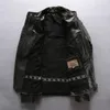 Vintage siyah AVIREXFLY Erkekler inek deri ceket retro şerit slim fit motosiklet deri ceketler Yarış ceket satış