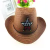 Chapeau de cow-boy occidental en paille pour enfants Chapeau de cow-girl pour enfants avec drapeau américain Star 10pcs / lot