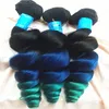 Extensiones de cabello ombré de grado 8A, 1B, azul, verde, 3 tonos, trama de cabello, nueva moda, Color degradado, extensiones de cabello humano ondulado suelto, 3 uds.