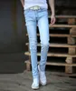 Men's Jeans Wholesale- 2023 Mens Light Blue Straight Denim Long Pants Fashion Men Brand Design Skinny 27-38 Lager Size Z926 Heat22