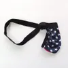 Mens Fashion Thong Sexy Pouch no-back-string G3004 star stripes printed swimsuit fabric flag black waist