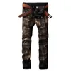 Heren Biker Jean-broek Hi-Street Slim Fit Painted Denim Joggers Mannelijke Rechte Geplooide Moto Jeans Pants254Z