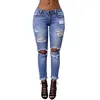 Wholesale- 2016 Fashion Women Ladies Jeans Ripped Skinny Denim Hole Cut High Waisted Trousers Blue