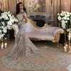 Luxe Sparkly 2022 Mermaid Trouwjurk Sexy Sheer Bling Beads Kant Applique Hoge Hals Illusion Long Sleeve Champagne Trumpet Bruidsjurken