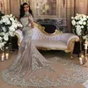 Luxe Sparkly 2022 Mermaid Wedding Jurk Sexy Sheer Bling Beads Lace Applique High Neck Illusion Long Sleeve Champagne Trumpet BR1804230