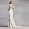 Élégant Simple col haut licou robe de mariée sirène blanche Sexy dos balayage train robes de mariée de haute qualité VW351263