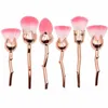 Makeupborste 6 st / set Rose Flower Makeup Brush Set Plating Metal Spiral Handtag Makeup Brush 5 Typer av färg