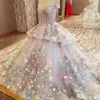 中東の魅力的な王女のウェディングドレスビーズオフショルダーカラフルな花のアップリケ結婚式のガウン最新の妖精の灰色のブライダルドレス