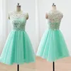 Turquoise Bridesmaid Dress Short Cheap White Ivory Lace Top Tulle Skirt Above Knee Length Wedding Party Guest Gowns Sleeveless