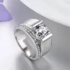 Heren 925 zilveren saffier gesimuleerde diamant zirkoon edelsteen ringen mode engagement trouwbanden sieraden jongens