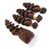 緩いウェーブマレーシアのバージンヘアカラー＃4中茶色の人間の髪の毛織りレーストップ閉鎖栗の茶色の髪の拡張