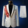 Mode Haute Qualité Applique Hommes Costumes Paillettes Scintillantes Cristaux Blancs Blazers Pantalon Ensemble Prom Party Hôte Chanteur Costume De Mariage Maître Costume