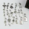 Hot ! 102pcs Antique Silver mixed Heart Crown Lock / Key Dangle Beads And Lobster Clasp DIY Jewelry 17 style