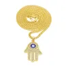 Ciondolo a mano di Fatima placcato in oro Cristallo CZ Materiale di rame Fortuna Palma della mano Blu Collana a catena per gioielli da donna267i