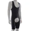 Black Open Crotch Leotard Men Catsuit Sexy Sleeveless Bodysuit One Piece Teddies Male Night Party Lingerie Clubwear