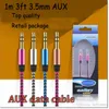 Novo 3.5mm AUX Cabos de Áudio Masculino para Masculino Estéreo Carro Extension AUX Cable para MP3 para Phone 10 Cores com Pacote de Varejo