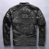 JIANAN motorcycle leather jackets vintage American customs skull head print stand collar 100% genuine leather jackets