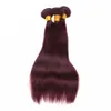 99J Peruvian Human Hair Buntar med 4 * 4 Spets Avslutning 4st Lot Burgundy Rikt hår med stängning Vin Röd hårbuntar med topplåsningar