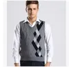 Vente en gros - Gilet de chandail en cachemire argyle sans manches à col en V pour hommes d'automne de haute qualité