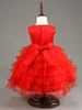 Partihandel- nyfödda spädbarnsflickor Bröllopsklänningar Baby Girl First Birthday Dress for Baby Kids Party Wear Girls Ny Year Red Dresses Vestido